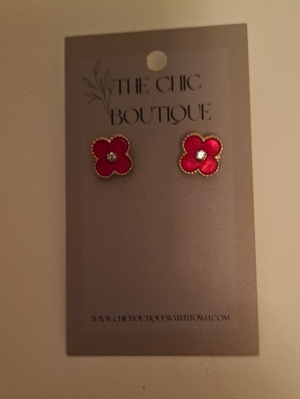 The Chic Boutique Pink Floral Stud Earrings with Gold Edge